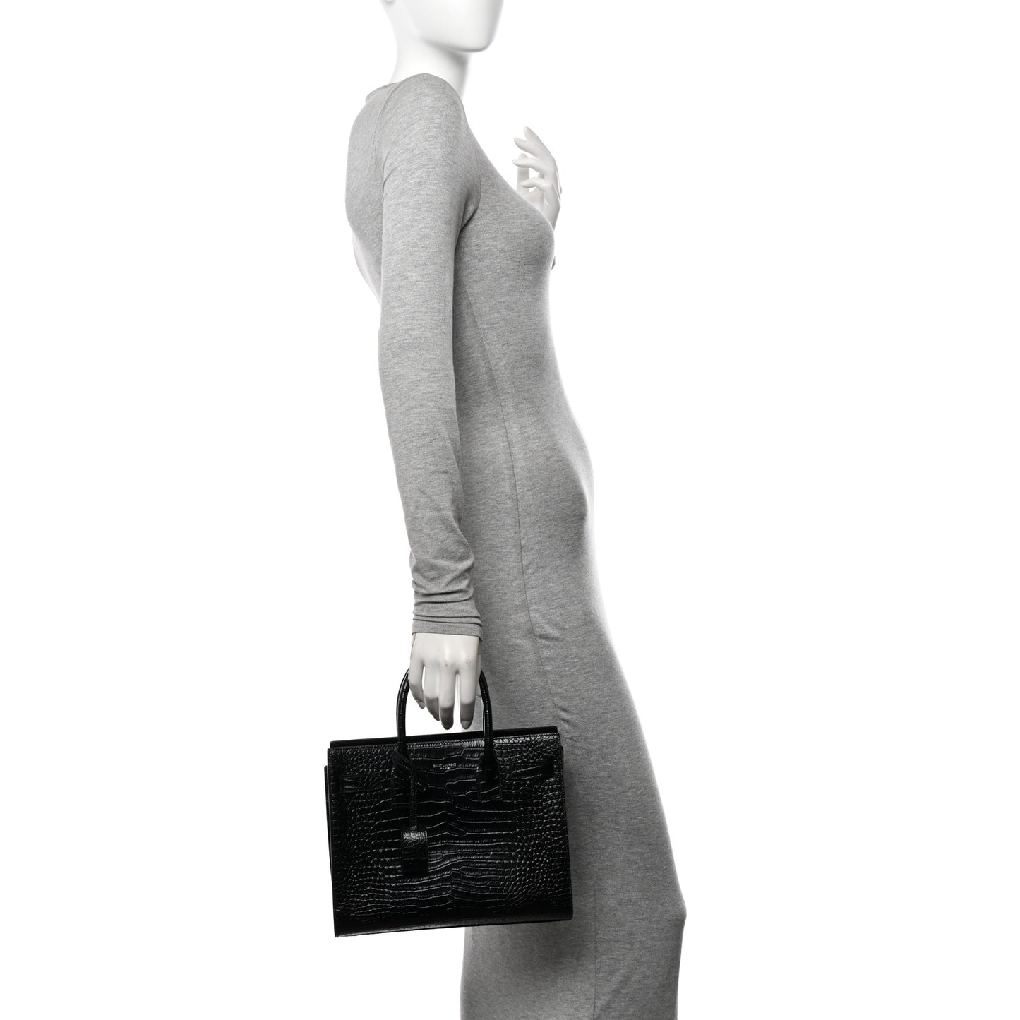 Calfskin Crocodile Embossed Baby Sac De Jour Black