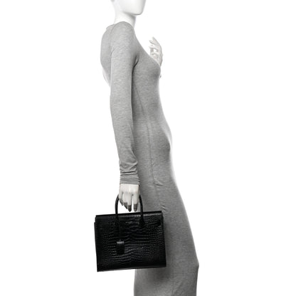 Saint Laurent Calfskin Crocodile Embossed Baby Sac De Jour Black 2 of 15
