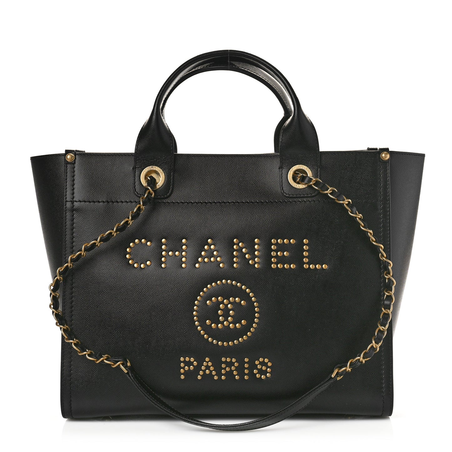 Caviar Small Studded Deauville Tote Black