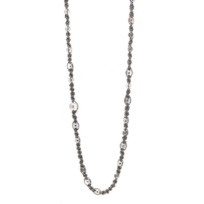 Chanel Pearl Crystal Bead Chain CC Long Necklace Silver Grey 1 of 7