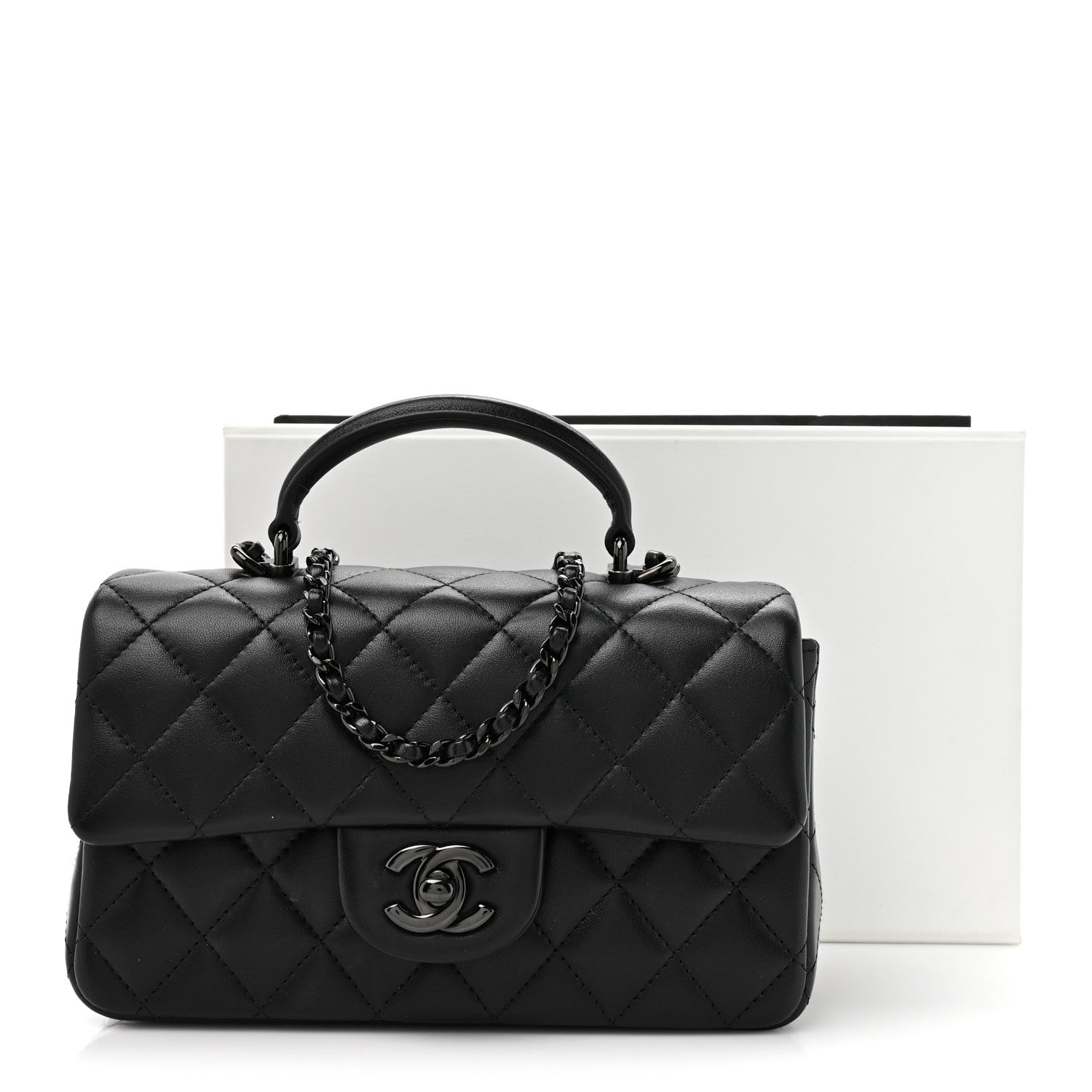 Chanel Lambskin Quilted Mini Top Handle Rectangular Flap So Black 11 of 11