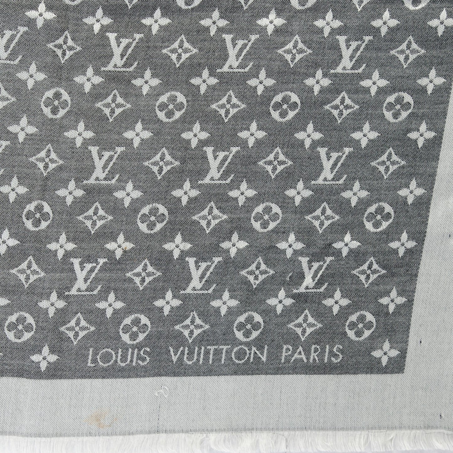 Wool Silk Monogram Denim Shawl Black