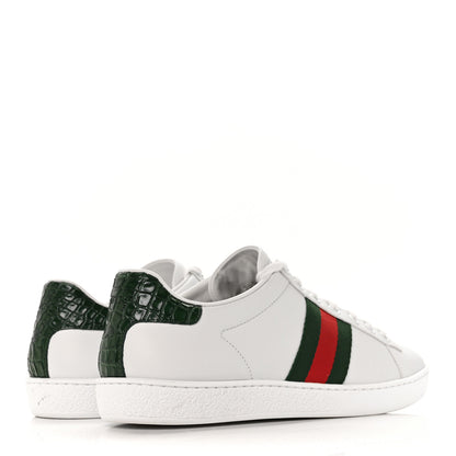 Gucci Calfskin Crocodile Web Womens Ace Sneakers 37 White Green 4 of 8
