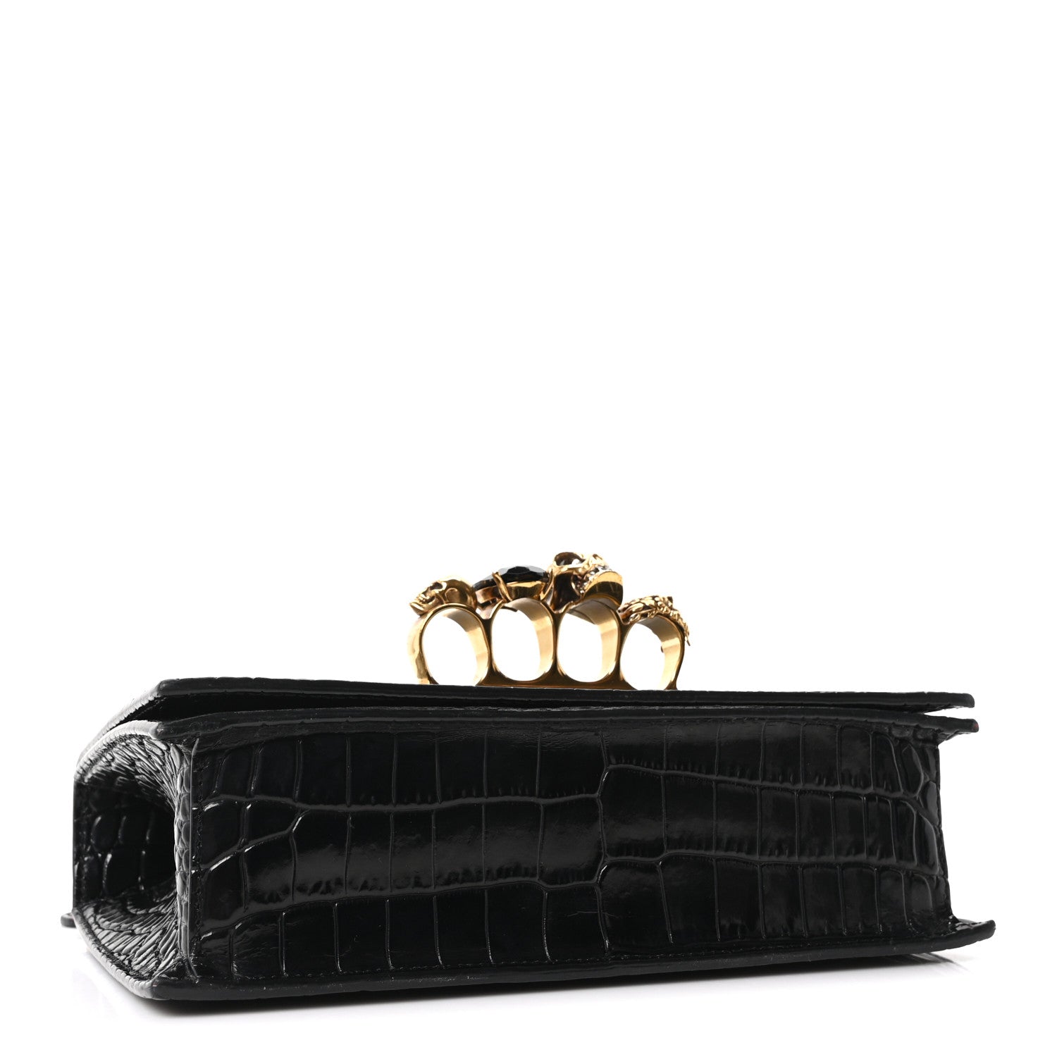 Alexander McQueen Crocodile Embossed Calfskin Knuckle Jeweled Crossbody Black 4 of 10