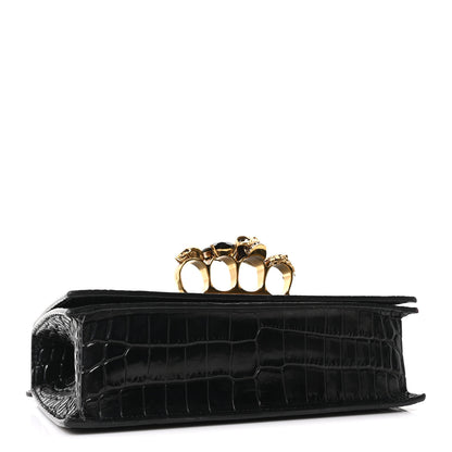 Alexander McQueen Crocodile Embossed Calfskin Knuckle Jeweled Crossbody Black 4 of 10