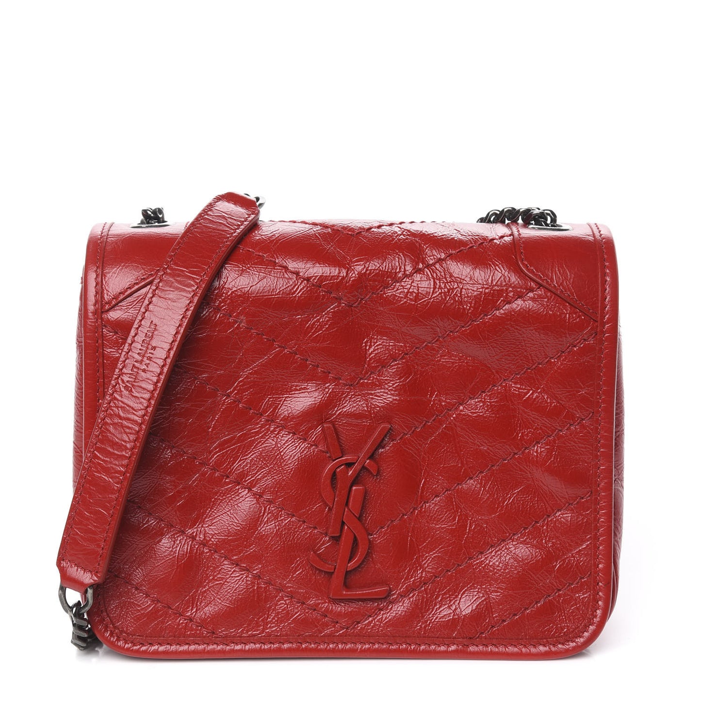 Crinkled Calfskin Matelasse Monogram Niki Chain Wallet Red