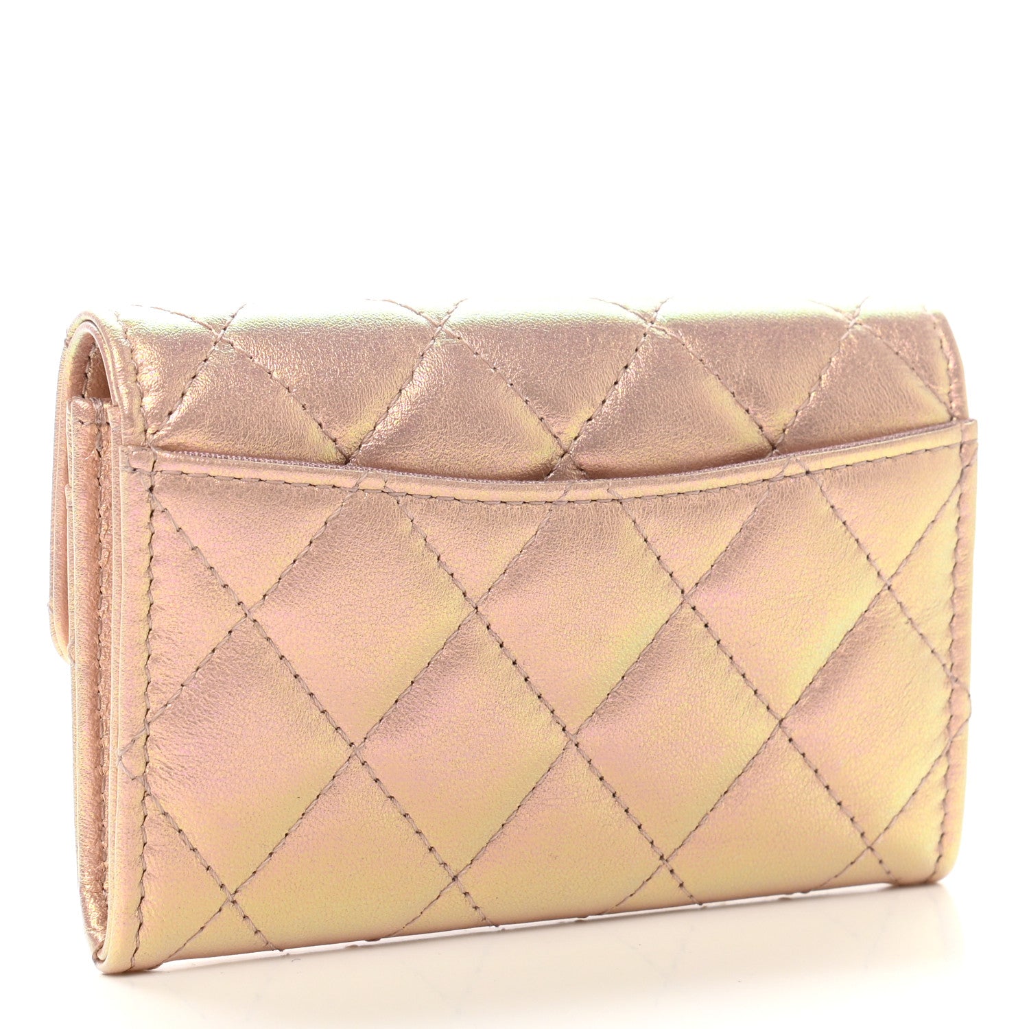 Chanel Iridescent Calfskin Quilted Flap Card Holder Wallet Pink 3 of 9