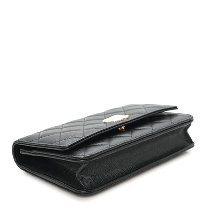 Chanel Caviar Quilted Crystal Heart CC Wallet On Chain WOC Black 4 of 12