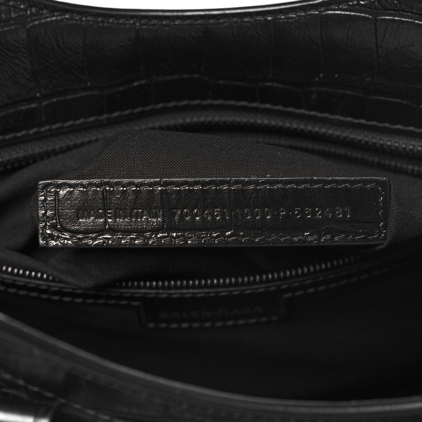 Semi Shiny Calfskin Crocodile Embossed Neo Cagole Black Hardware City Handbag Black