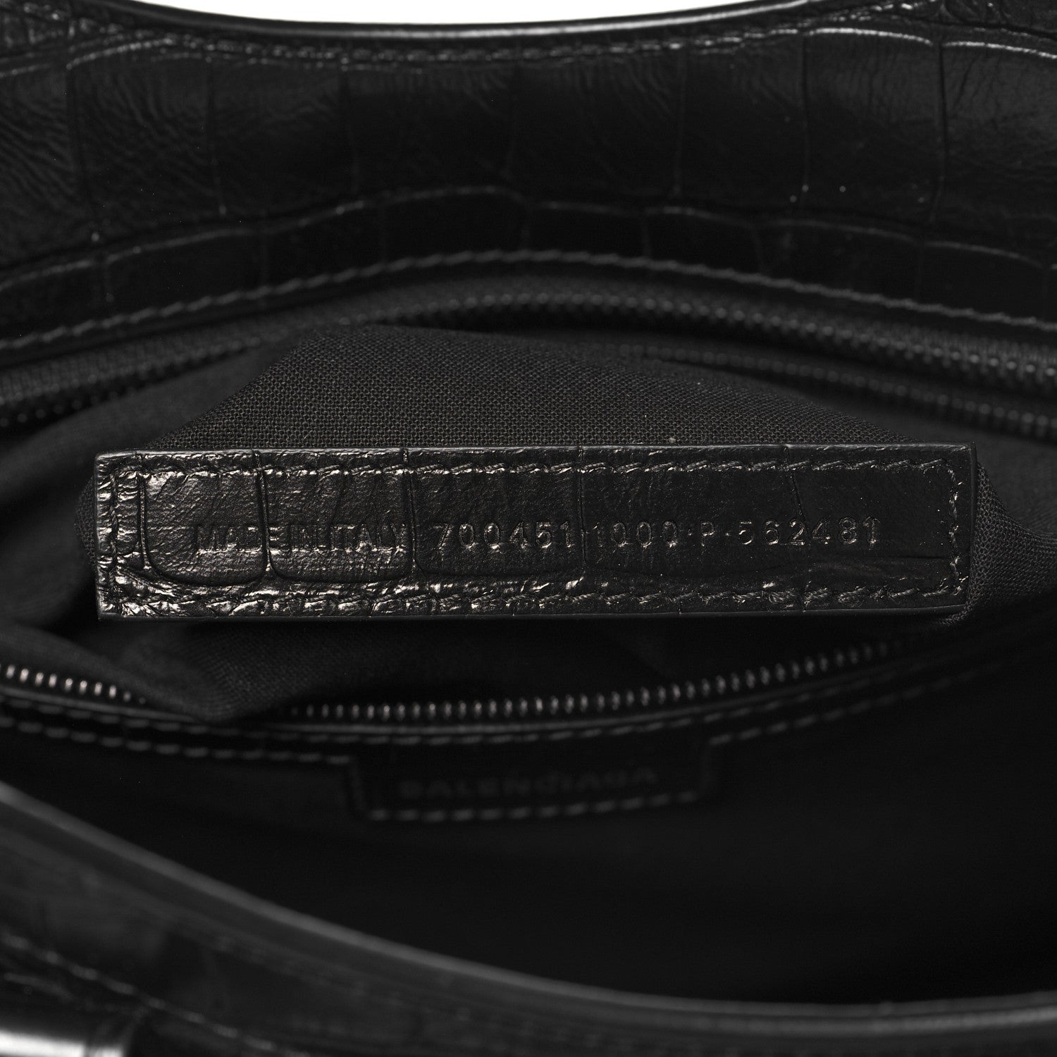 Balenciaga Semi Shiny Calfskin Crocodile Embossed Neo Cagole Black Hardware City Handbag Black 8 of 11