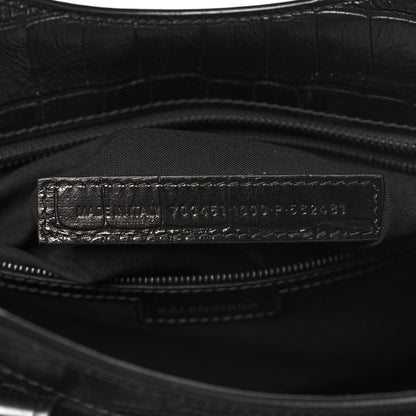 Balenciaga Semi Shiny Calfskin Crocodile Embossed Neo Cagole Black Hardware City Handbag Black 8 of 11