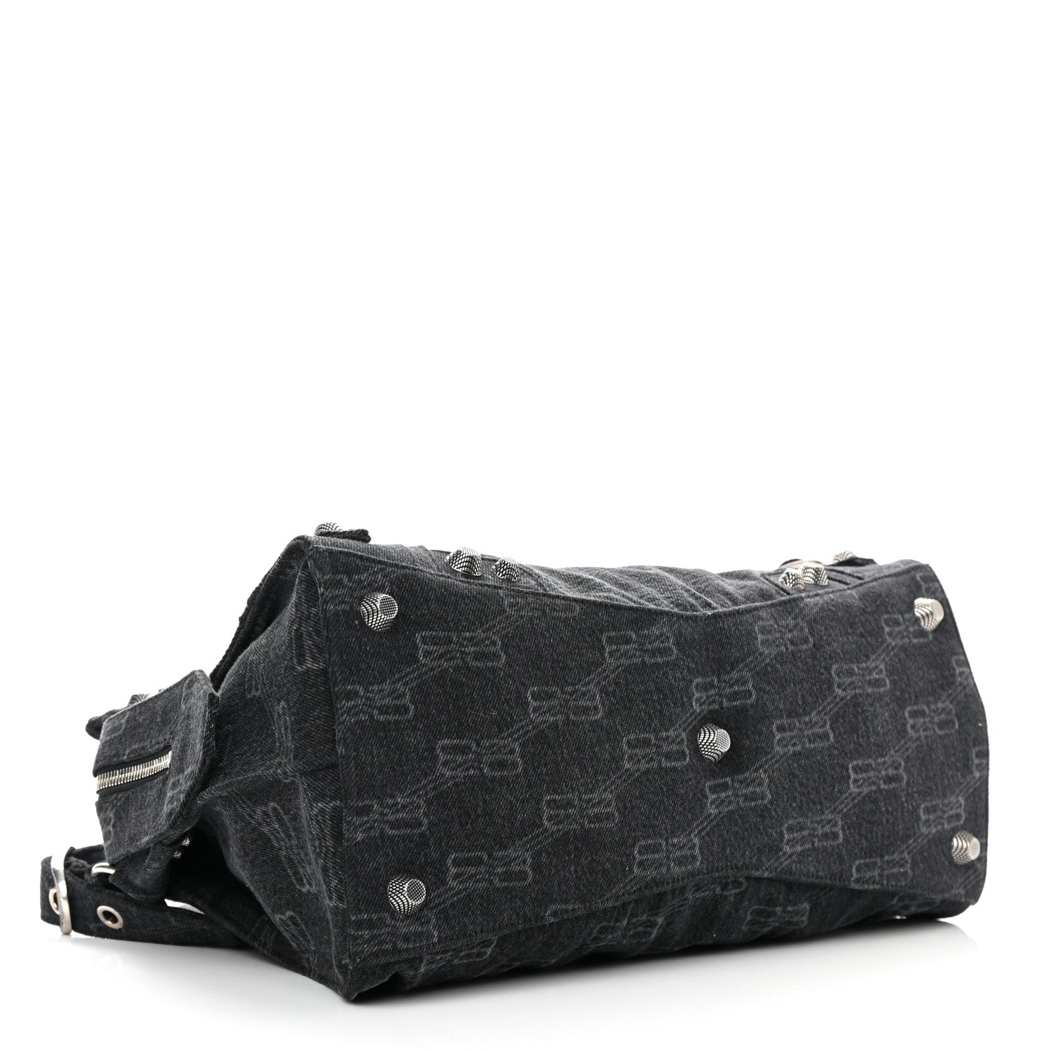 Balenciaga Washed Denim BB Monogram Neo Cagole City Handbag Black 4 of 13