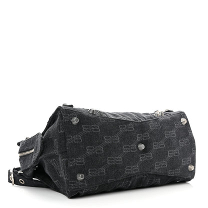 Balenciaga Washed Denim BB Monogram Neo Cagole City Handbag Black 4 of 13