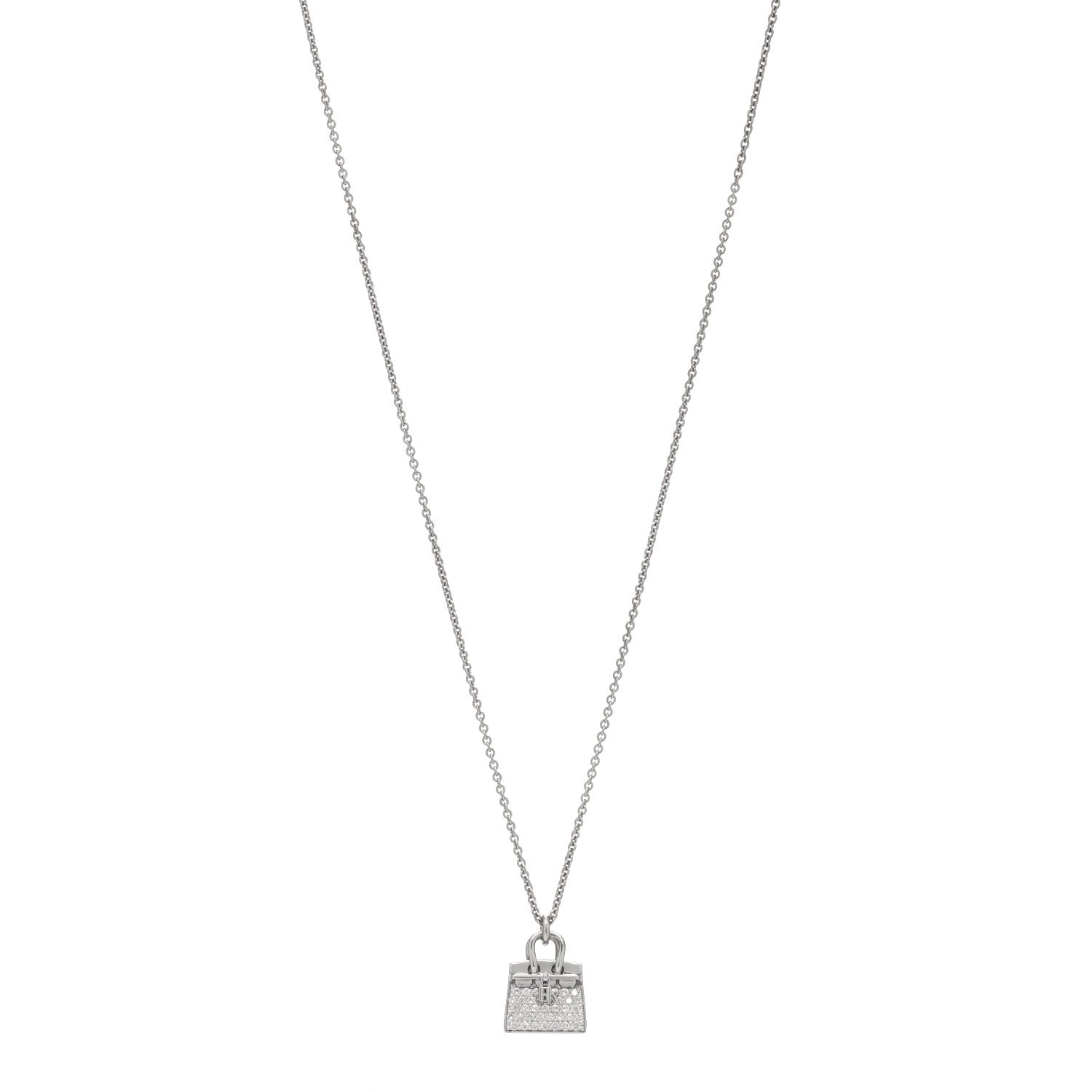 Hermes 18K White Gold Diamond Birkin Amulette Pendant Necklace 1 of 3
