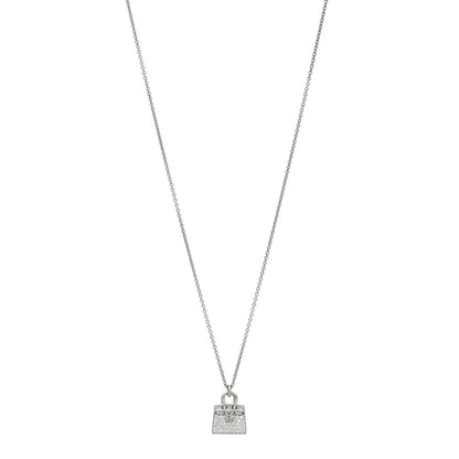 Hermes 18K White Gold Diamond Birkin Amulette Pendant Necklace 1 of 3