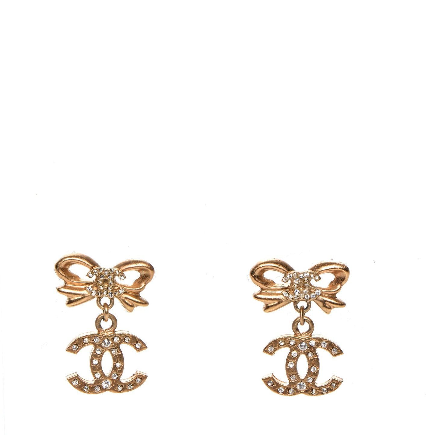 Crystal CC Bow Drop Earrings Gold