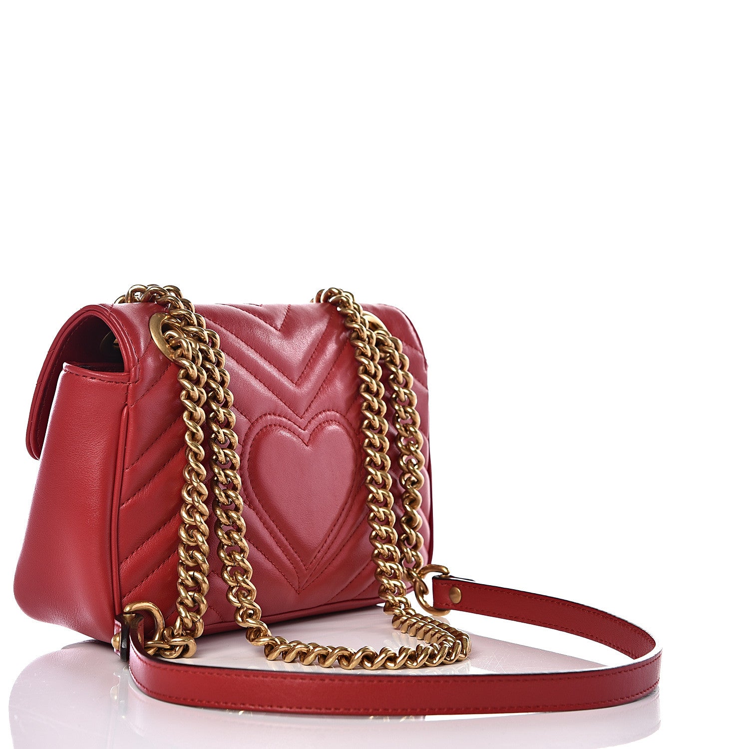 Gucci Calfskin Matelasse Mini GG Marmont Shoulder Bag Hibiscus Red 2 of 12