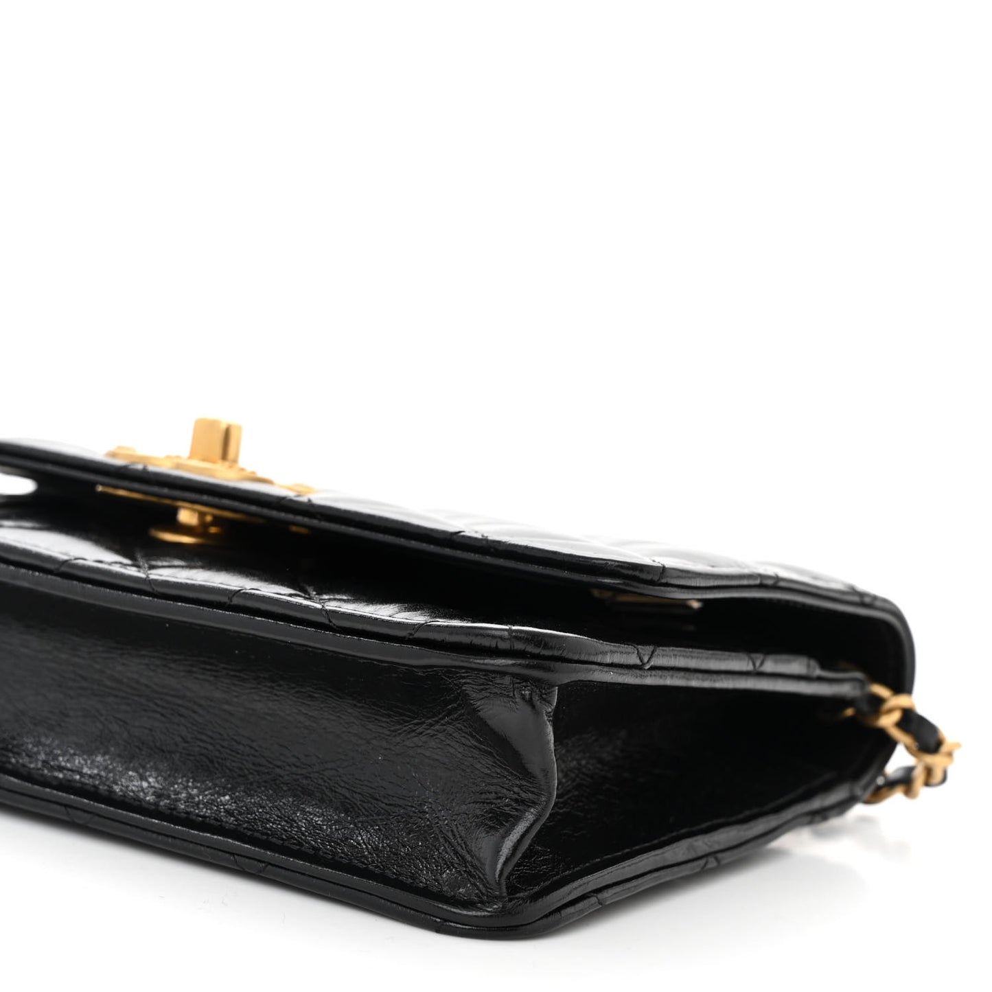 Shiny Calfskin Quilted Wallet On Chain WOC Black