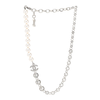 Chanel Pearl Crystal CC Choker Necklace Silver 3 of 6