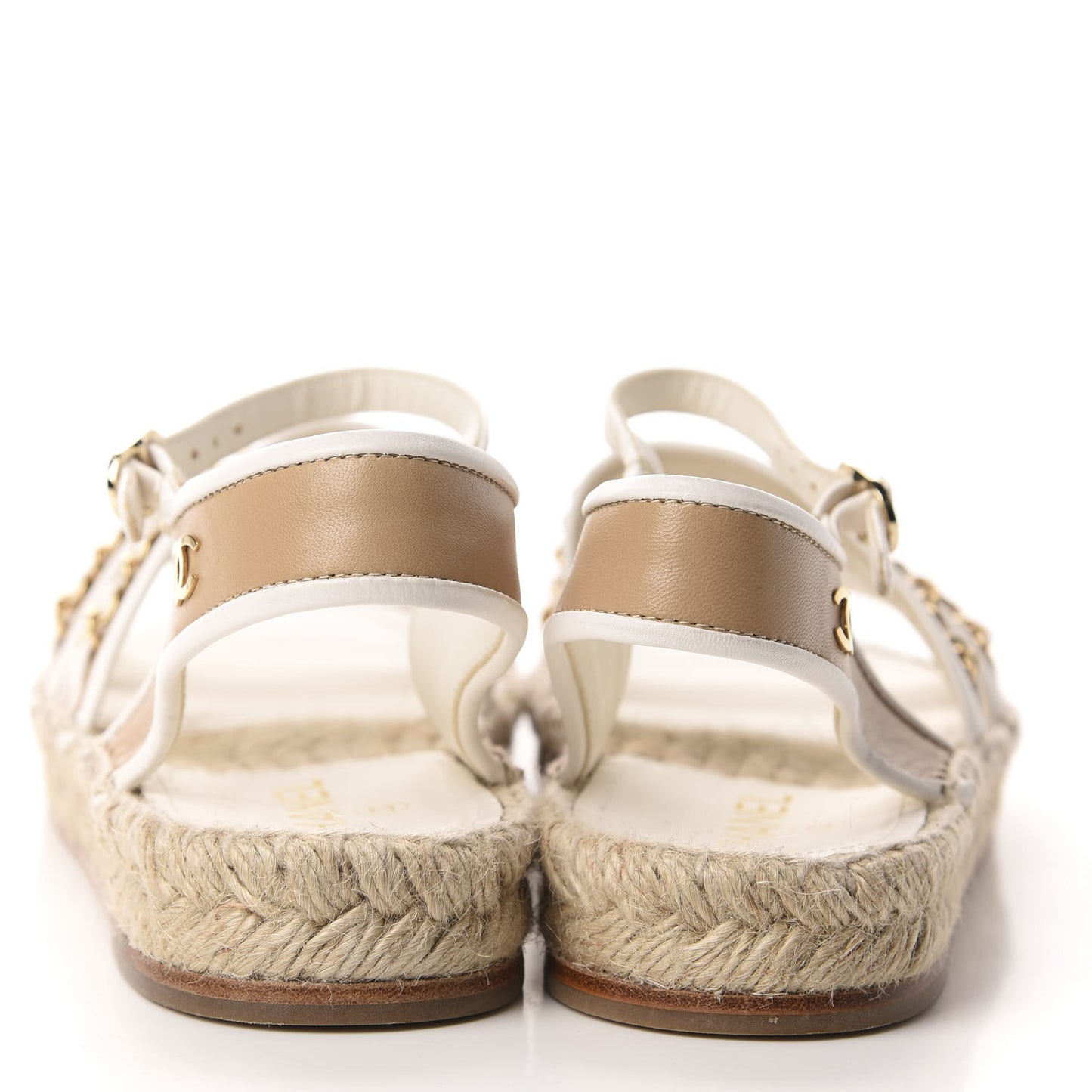 Lambskin Chain Espadrille Sandals 41 Beige White