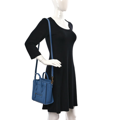 Celine Drummed Calfskin Nano Luggage Azure 2 of 10