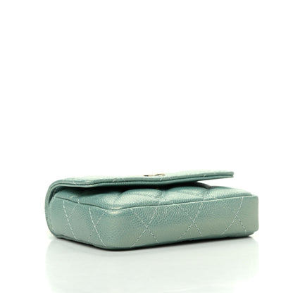 Chanel Iridescent Caviar Quilted Pearl On Top Coin Purse With Chain Light Green 4 of 13
