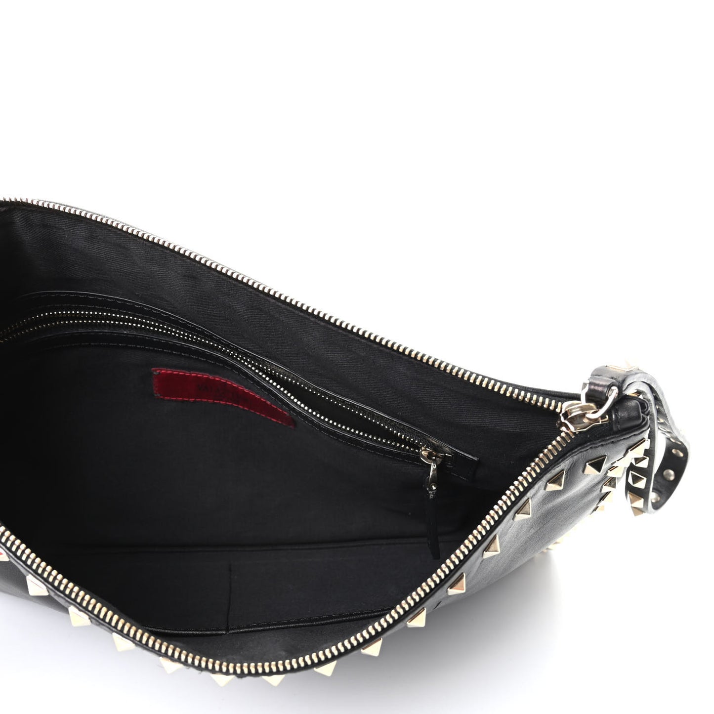 Vitello Large Rockstud Zip Wristlet Pouch Black