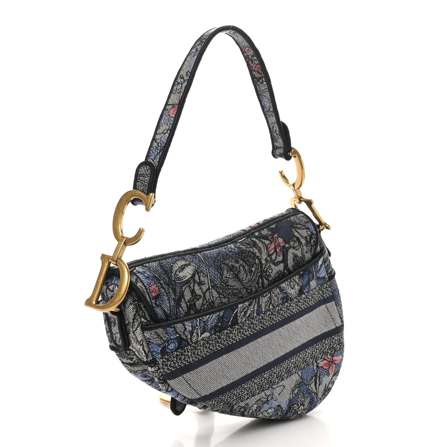 Canvas Embroidered Jardin Magique Saddle Bag Denim Multicolor