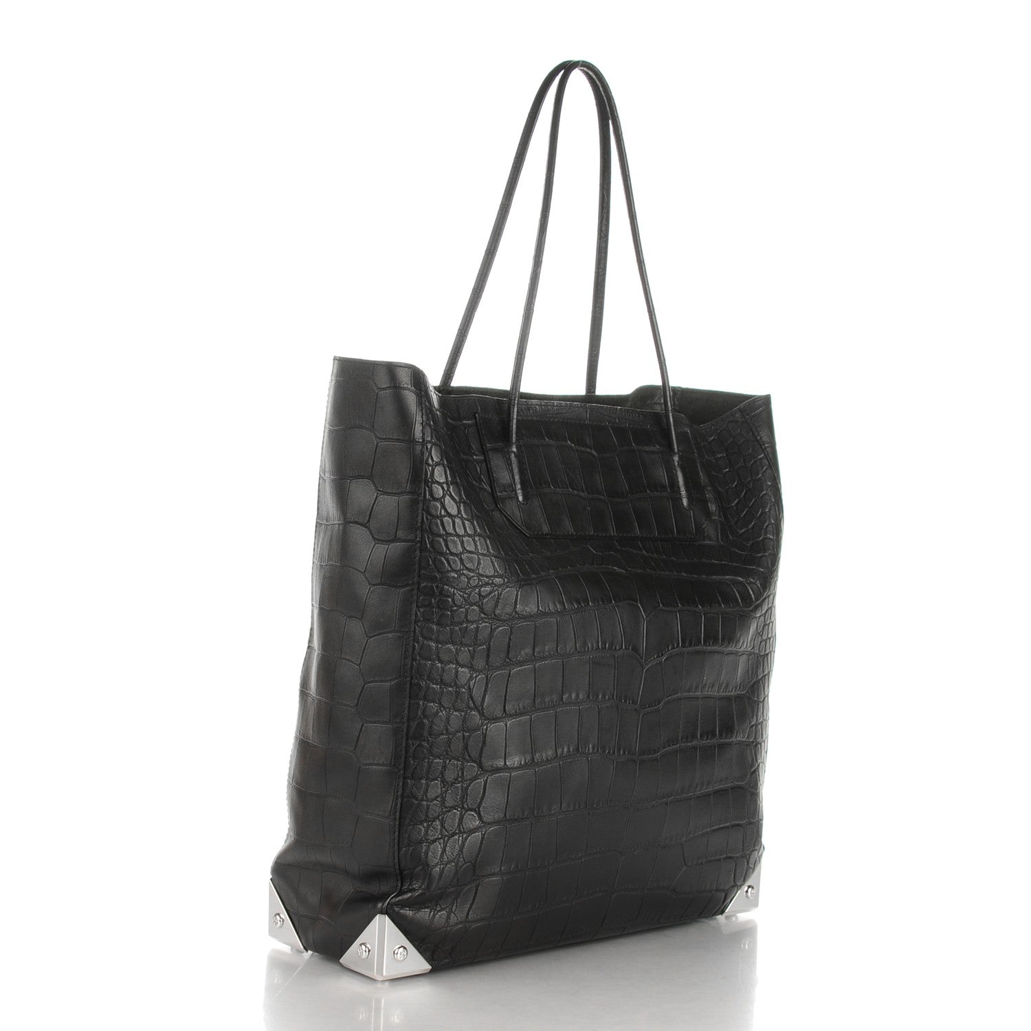 Alexander Wang Calfskin Crocodile Embossed Prisma Skeletal Tote Black Silver Hardware 3 of 6