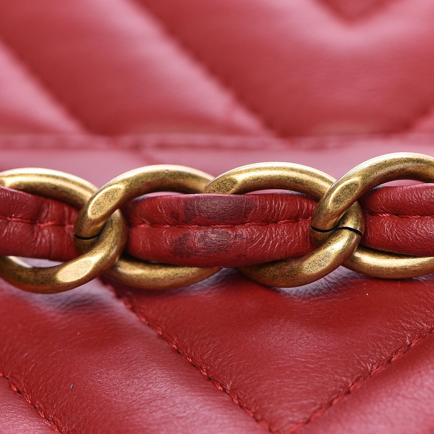 Lambskin Chevron Quilted Jumbo Double Flap Dark Red