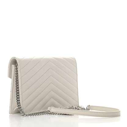 Saint Laurent Grain De Poudre Matelasse Chevron Monogram Envelope Chain Wallet Optical White 2 of 5