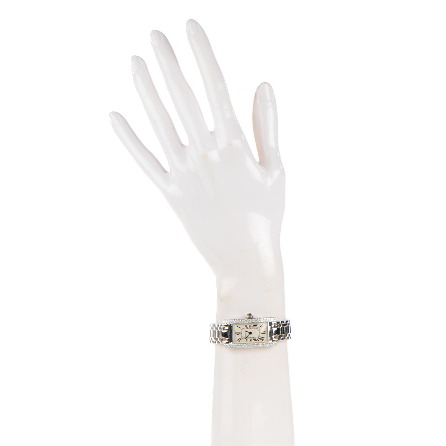 Cartier 18K White Gold Diamond Bezel 19mm Tank Americaine Quartz Watch 3 of 10