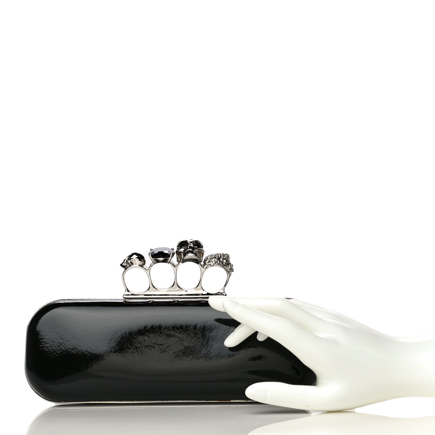 Patent Skull Knuckle Duster Box Clutch Black