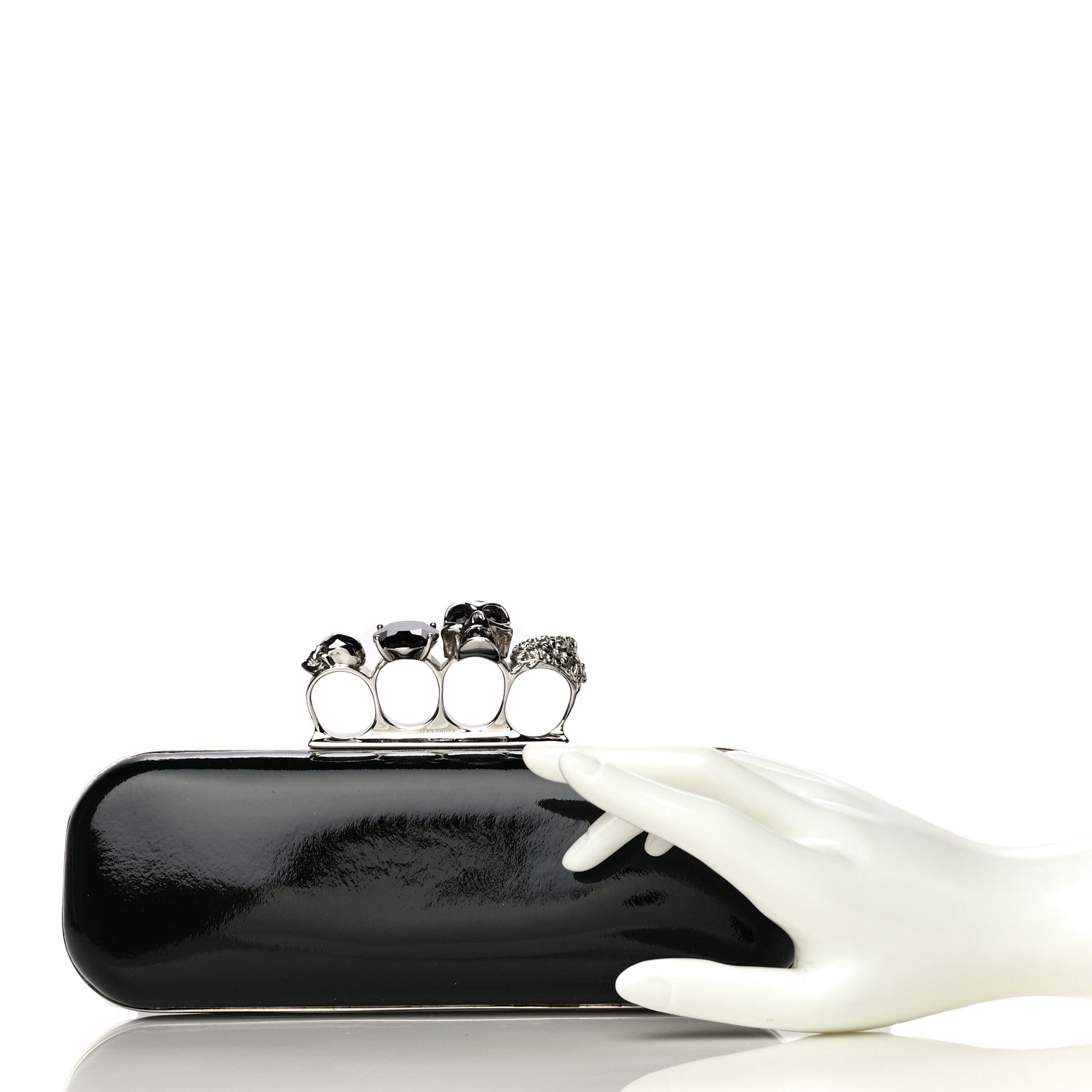 Alexander McQueen Patent Skull Knuckle Duster Box Clutch Black 2 of 11
