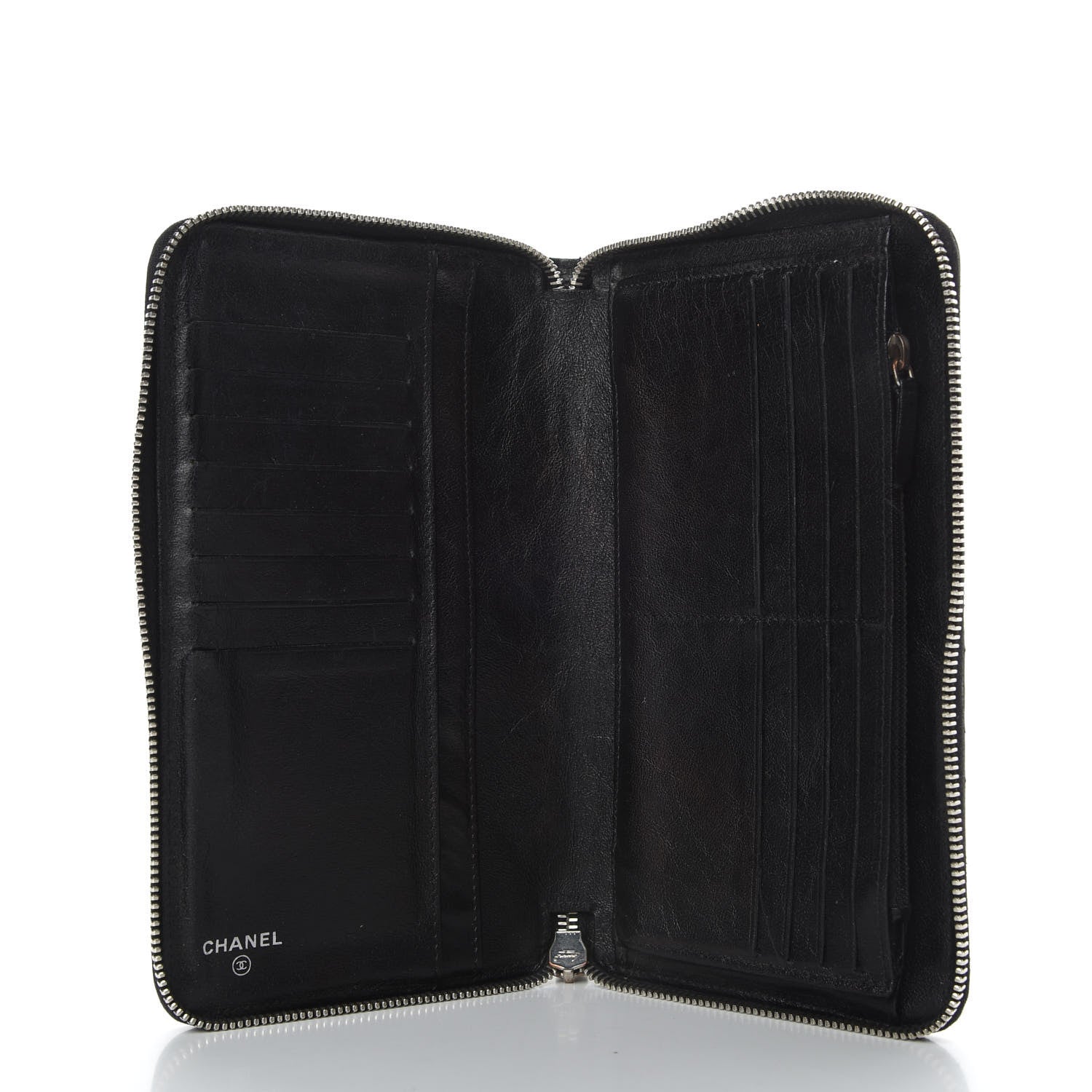 Chanel Calfskin Quilted Large Zip Around Organizer Wallet Black 7 of 9