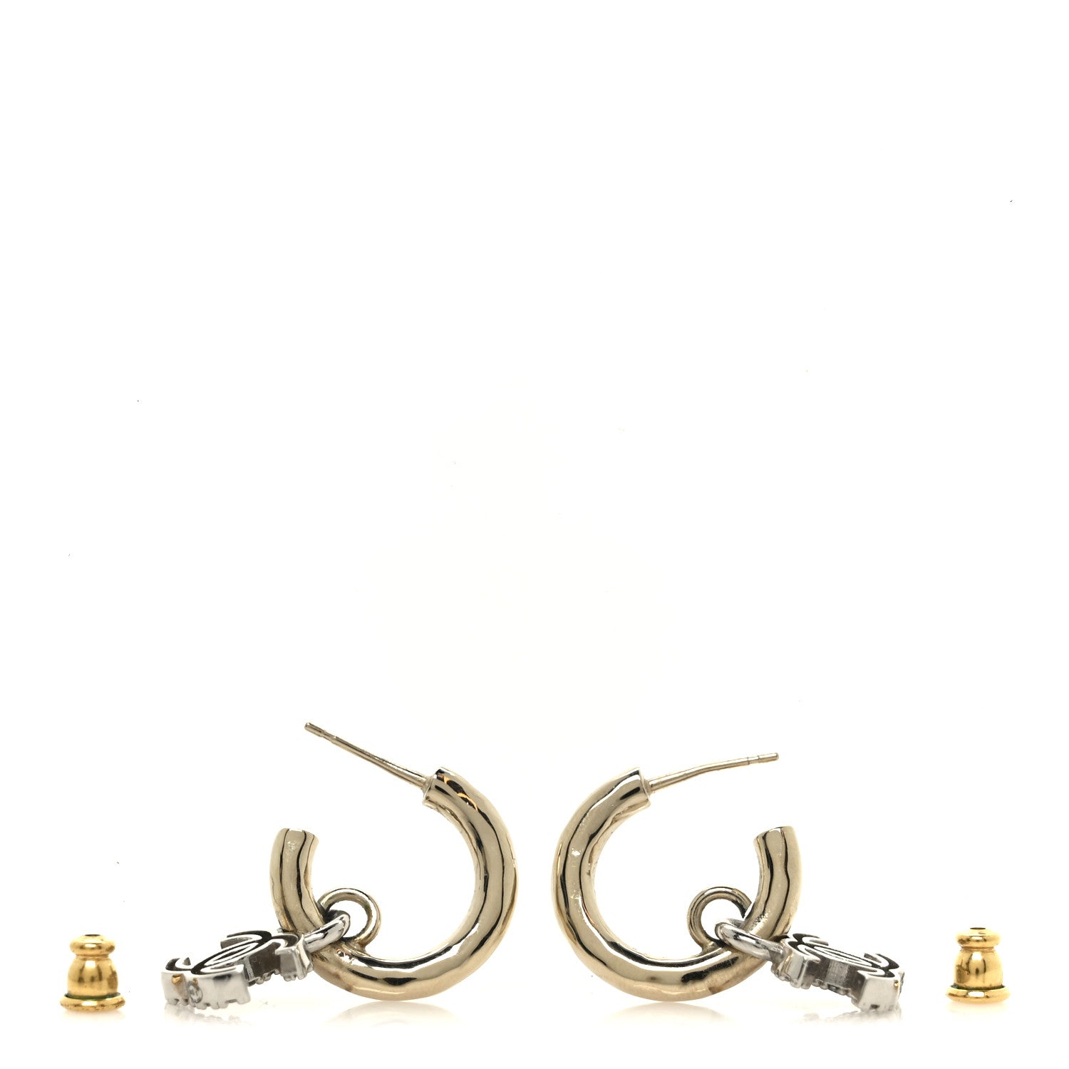 Chanel Metal Crystal Studded CC Hoop Drop Earrings Gold 3 of 5
