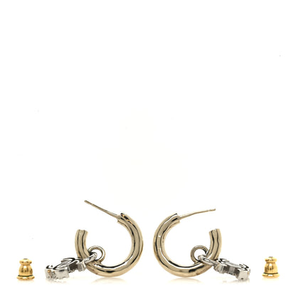 Chanel Metal Crystal Studded CC Hoop Drop Earrings Gold 3 of 5
