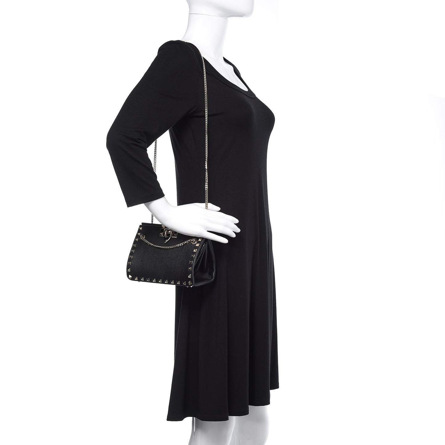 Calfskin Rockstud Mini Chain Shoulder Bag Black