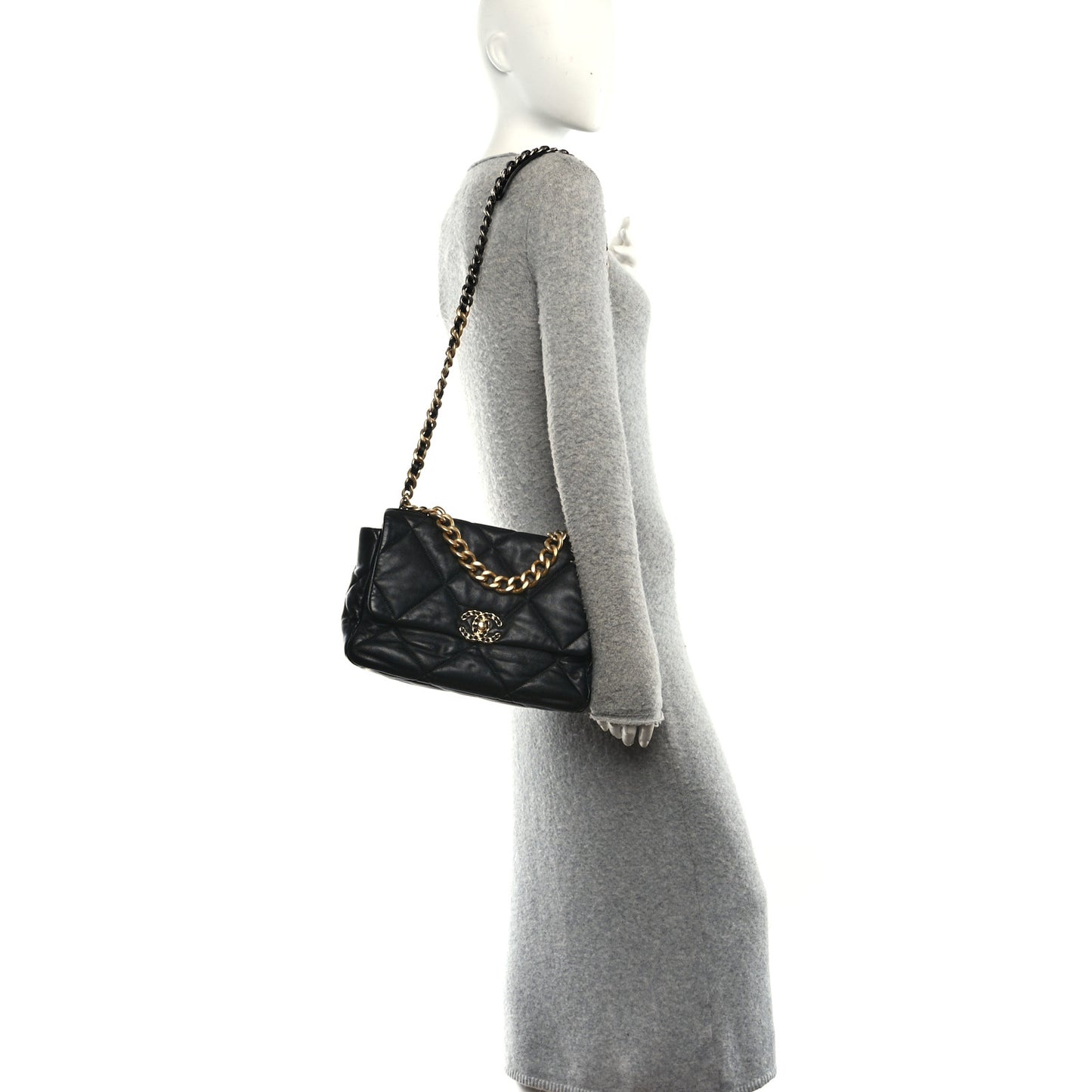Lambskin Quilted Large Chanel 19 Flap Black