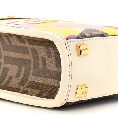 Fendi Glazed Fabric Vitello King Plexiglass FF 1974 Logo Hairdo Girls Inlay Mini Fendi Sunshine Shopper Tote Mogano Panna Multicolor 10 of 10