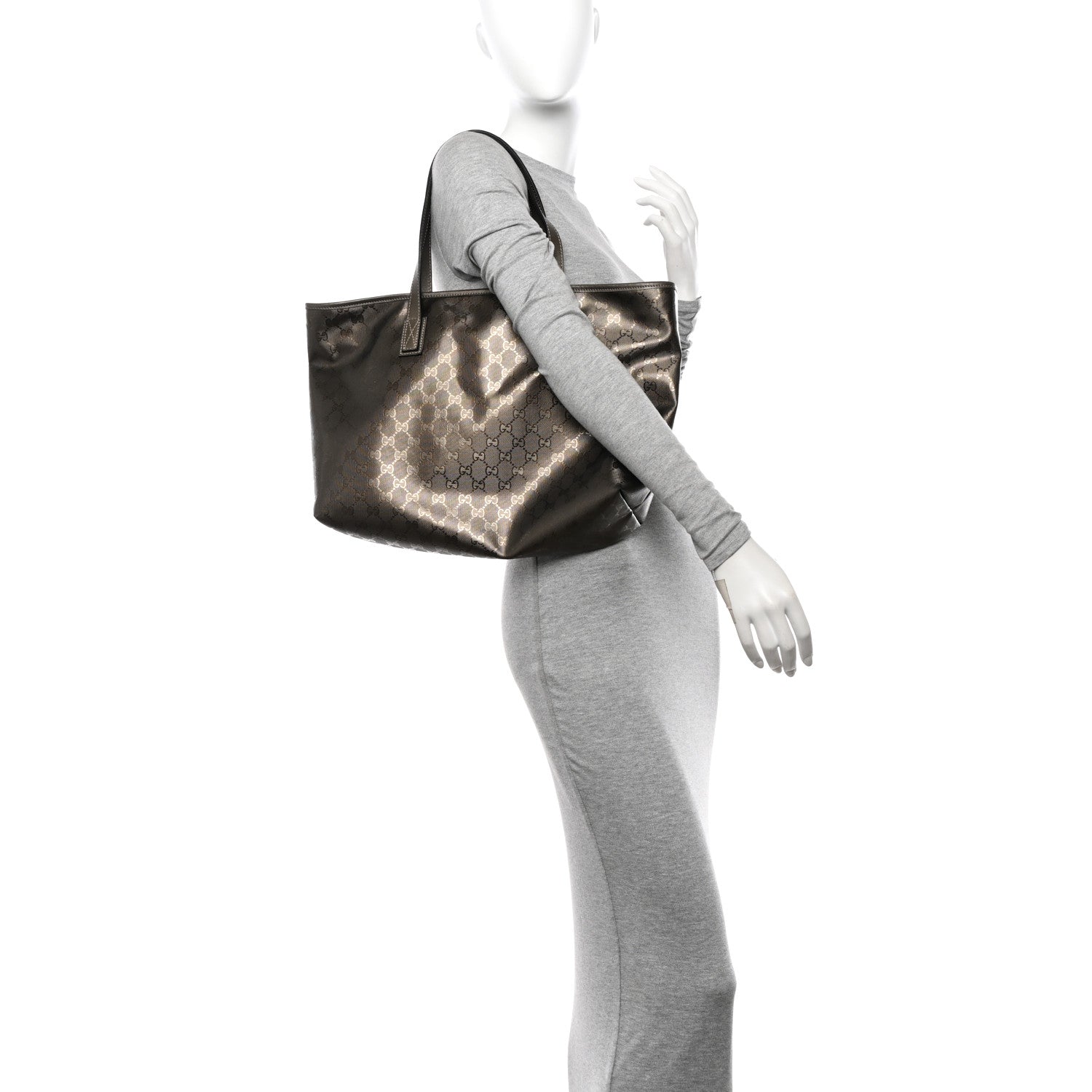 Gucci Imprime Monogram Medium Zippered Shopping Tote Pewter 2 of 11