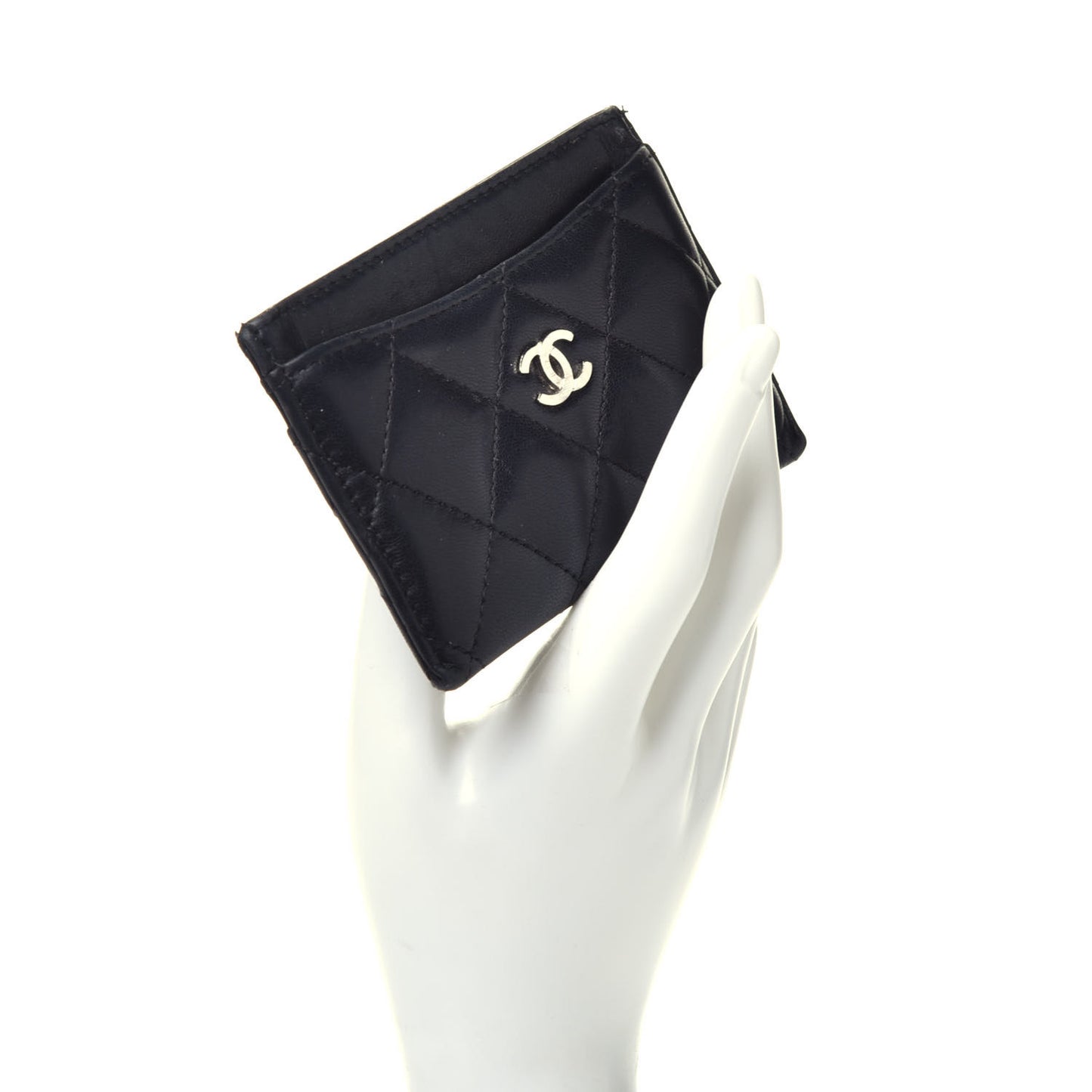 Lambskin Quilted Card Holder Black