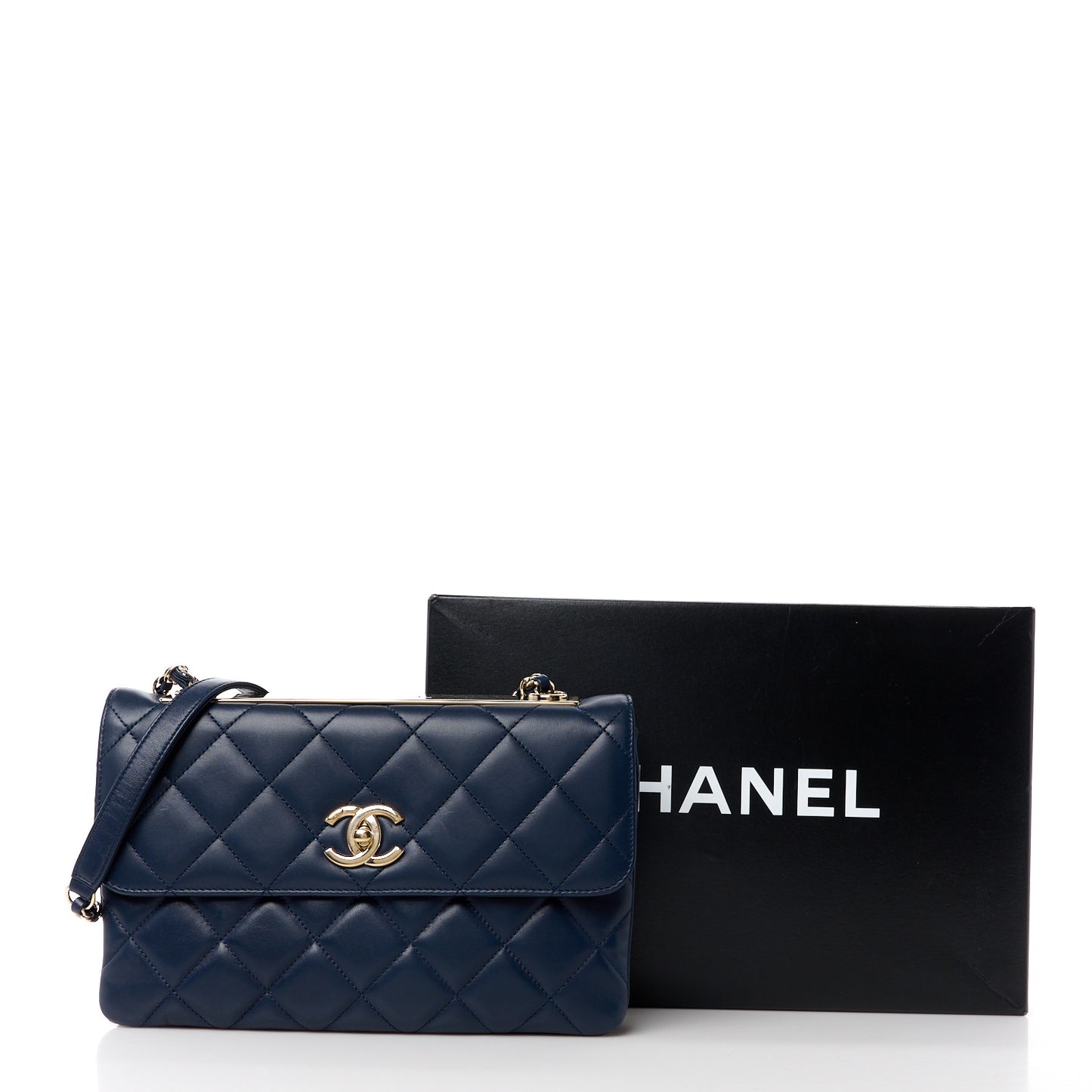 Lambskin Quilted Medium Trendy CC Flap Navy Blue