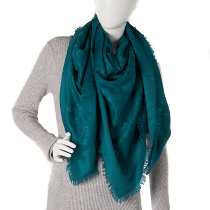 Louis Vuitton Silk Wool Monogram Shine Shawl Turquoise 2 of 5