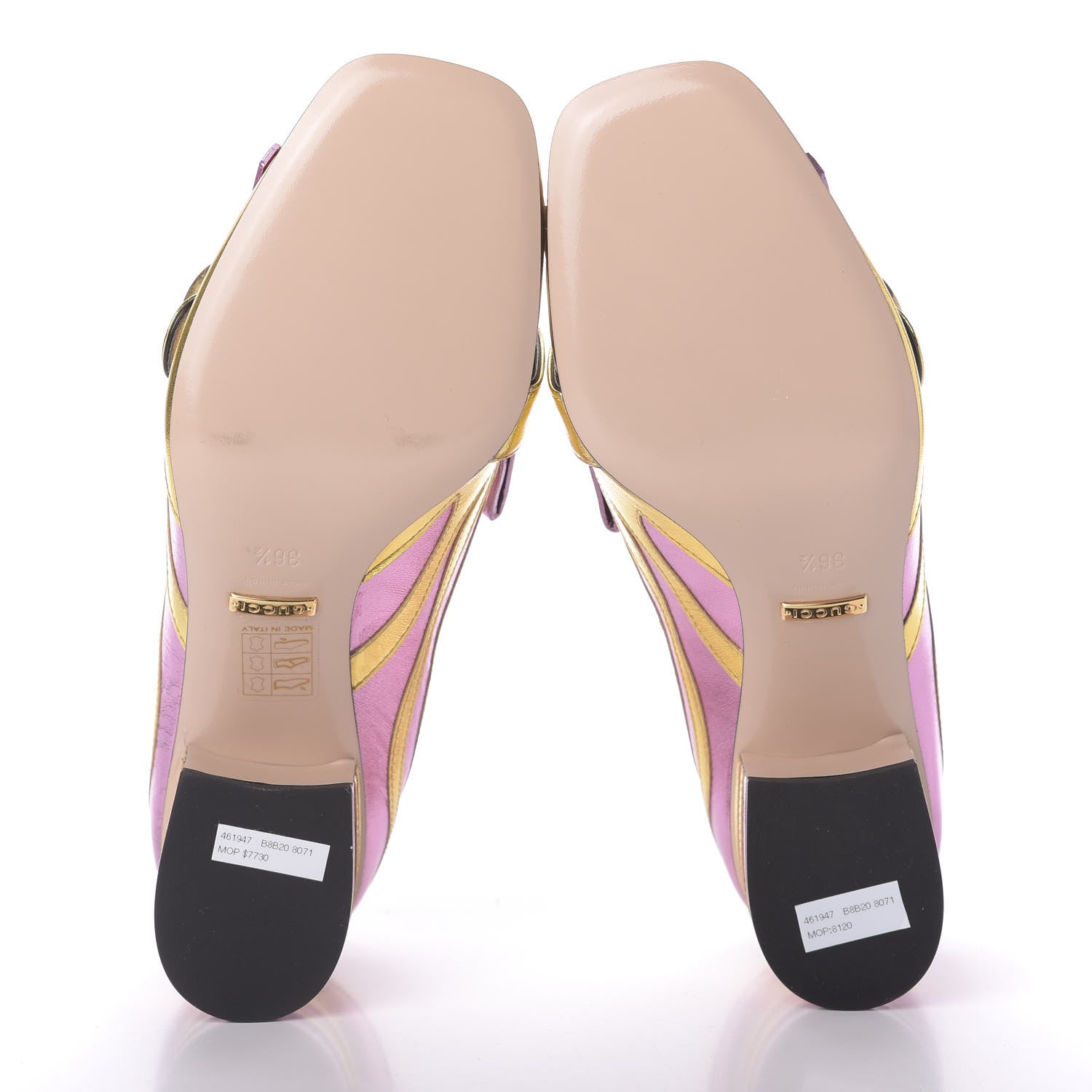 Gucci Metallic Nappa Inlay GG Marmont Fringe 50mm Loafer Pumps 36.5 Oro Vecchio Rosa 6 of 10