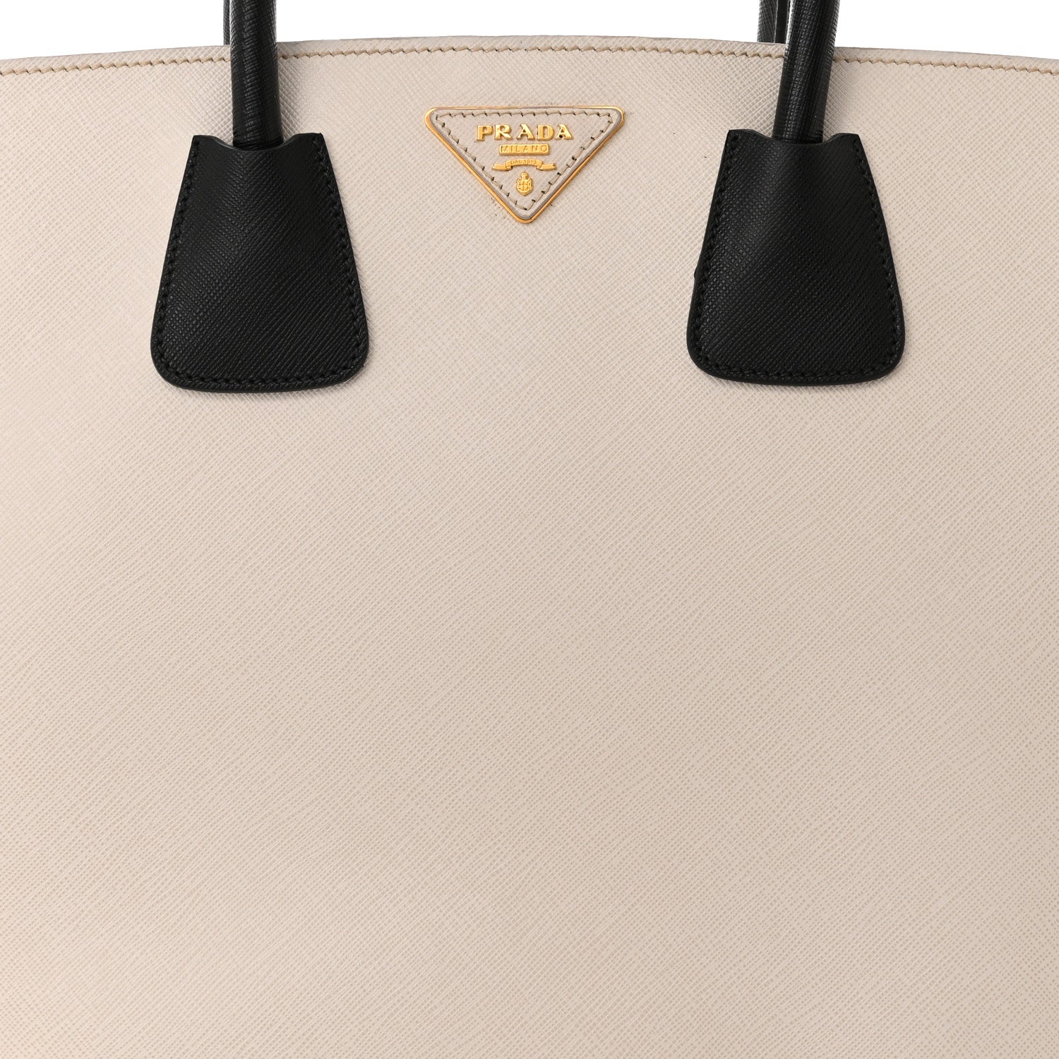 Prada Saffiano Medium Bi-Color Top Handle Tote Black Talco 9 of 15