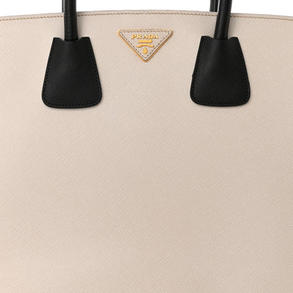 Prada Saffiano Medium Bi-Color Top Handle Tote Black Talco 9 of 15