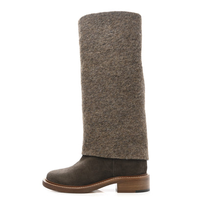 Chanel Suede Calfskin Wool CC Fold Over High Boots 35.5 Dark Brown 1 of 9
