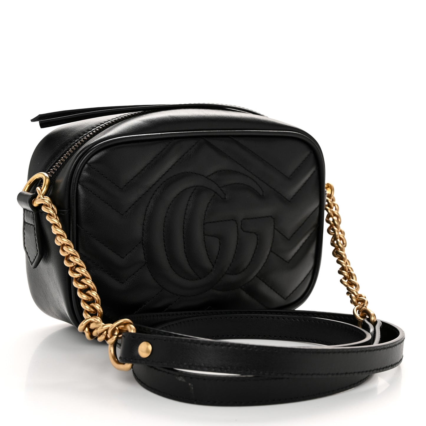 Calfskin Matelasse Mini GG Marmont Chain Shoulder Bag Black