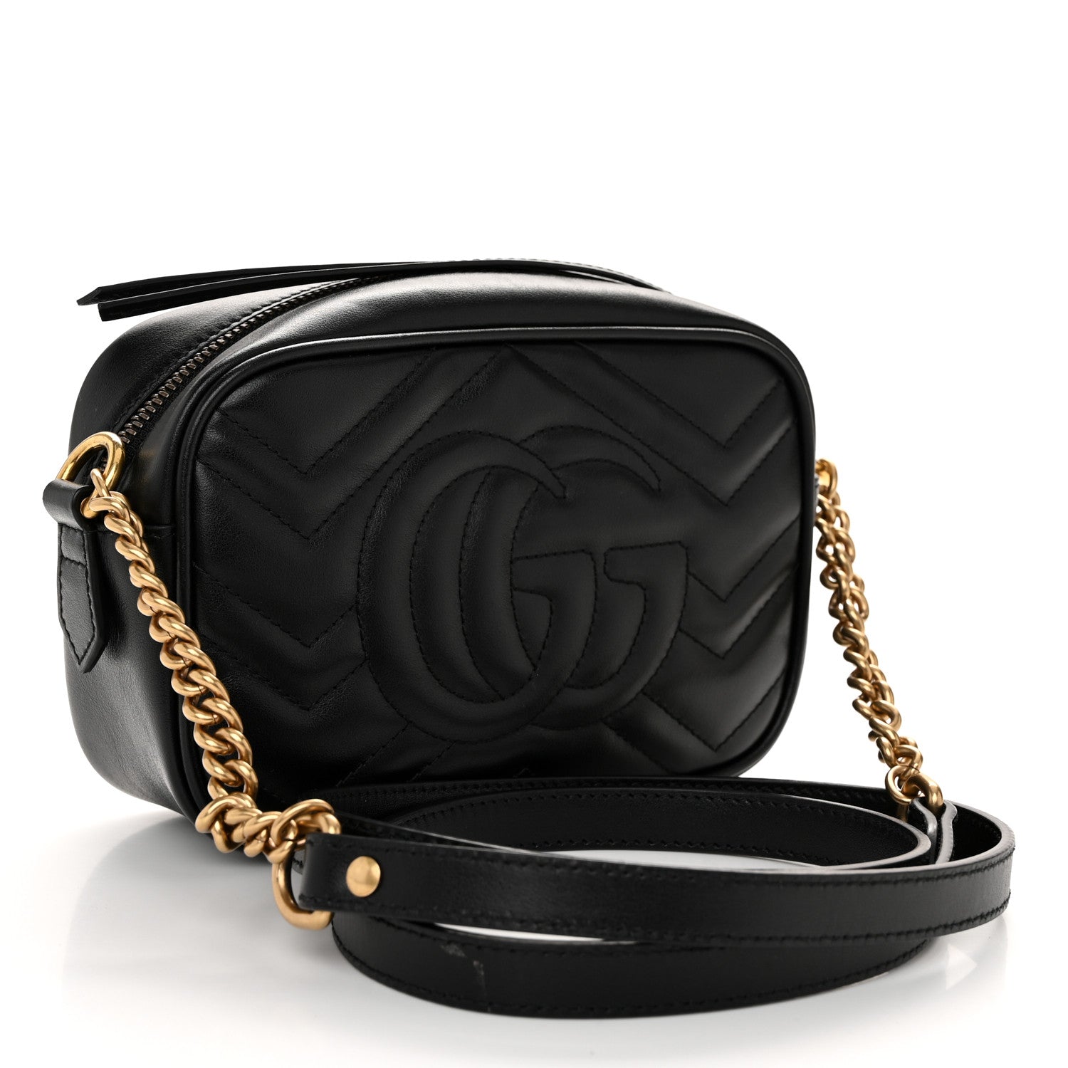 Gucci Calfskin Matelasse Mini GG Marmont Chain Shoulder Bag Black 3 of 10